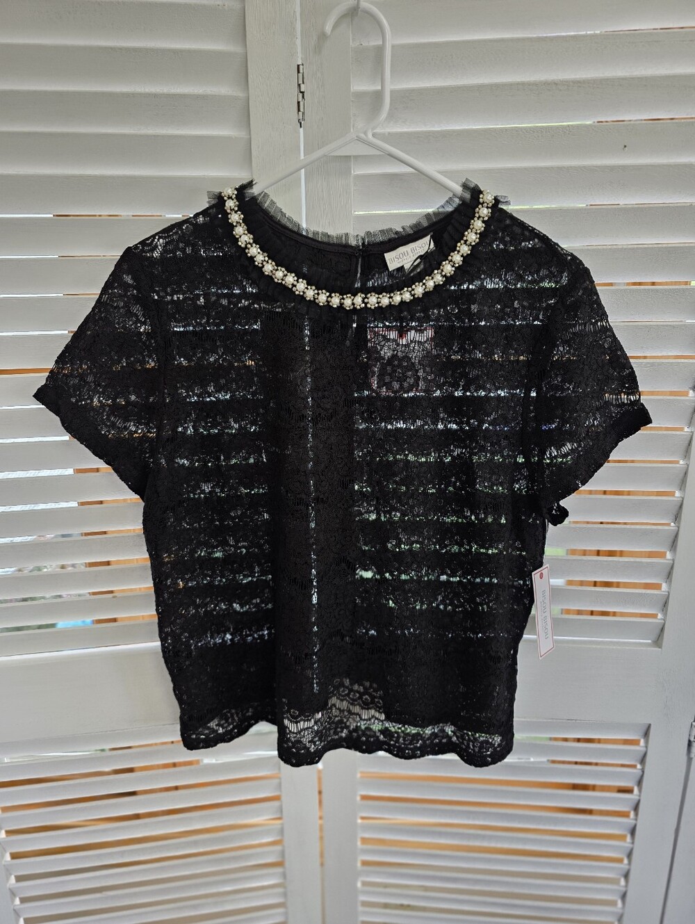 Bisou Bisou Lace Top with Beaded Trim Size L